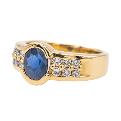 Bague 55.5 Bague en or jaune 18 carats avec saphir ovale et diamants 58 Facettes 3282756CN