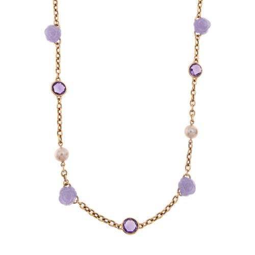 Collier MIMI - Collier en or rose 18 carats avec perles, améthystes et jade lavande 58 Facettes 32958