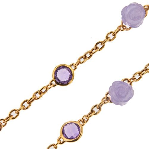 Collier MIMI - Collier en or rose 18 carats avec perles, améthystes et jade lavande 58 Facettes 32958