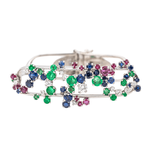 Bracelet Jean Vendôme Bracelet  Or blanc, Platine Saphir, Emeraude, Rubis 58 Facettes 3298646CN