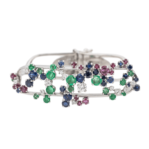 Bracelet Jean Vendôme - Bracelet en or blanc et platine saphirs, émeraudes, rubis, diamants 58 Facettes 3298646CN