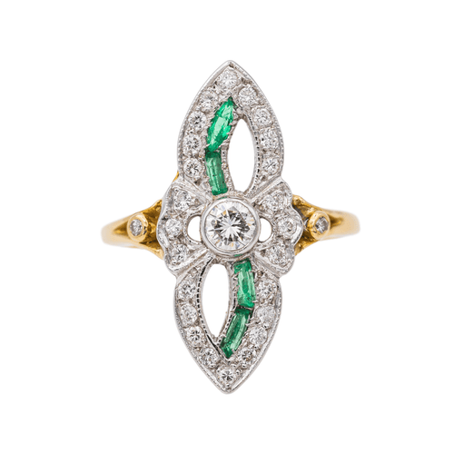 Bague 53 Bague en or jaune et blanc 18 carats avec diamants et émeraudes 58 Facettes 3308125CN