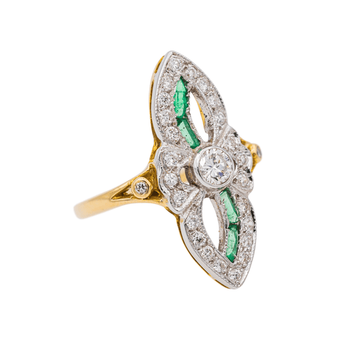 Bague 53 Bague en or jaune et blanc 18 carats avec diamants et émeraudes 58 Facettes 3308125CN