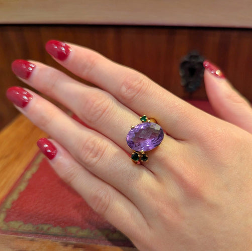 Bague 52.5 Bague en or jaune 18 carats avec améthyste et tsavorites 58 Facettes 33247