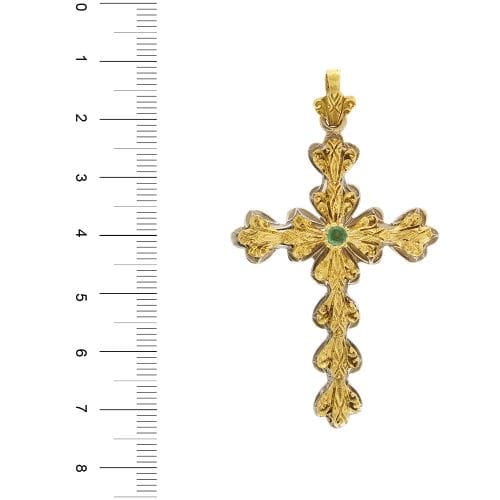 Pendentif Pendentif croix vintage en or jaune et blanc 18 carats avec émeraude 58 Facettes 33474