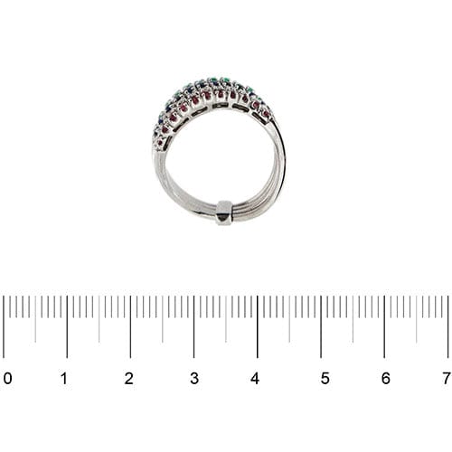 Bague Bague Riviera ondulée en or blanc 18 ct avec diamants, rubis, saphirs et émeraudes 58 Facettes 33645