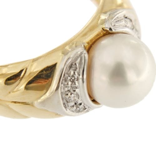 Bague Nimei - Bague en or jaune et or blanc 18 ct avec perle et diamants 58 Facettes 33916