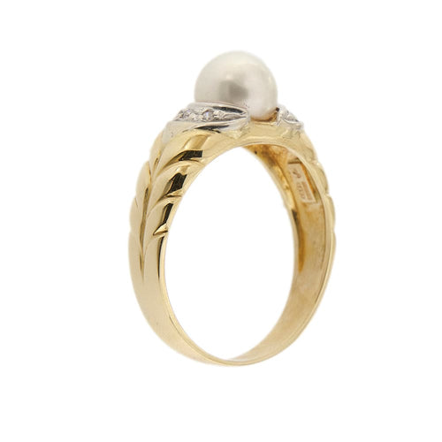 Bague Nimei - Bague en or jaune et or blanc 18 ct avec perle et diamants 58 Facettes 33916