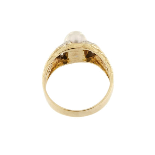 Bague Nimei - Bague en or jaune et or blanc 18 ct avec perle et diamants 58 Facettes 33916