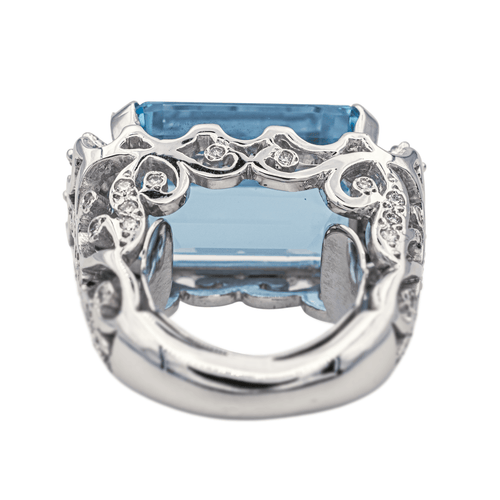 Bague 51 Bague Or blanc Aigue marine, Diamant 58 Facettes 3411144CN