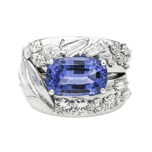Bague 51 Bague cocktail en or blanc 18 carats avec tanzanite et diamants 58 Facettes 3411145CN