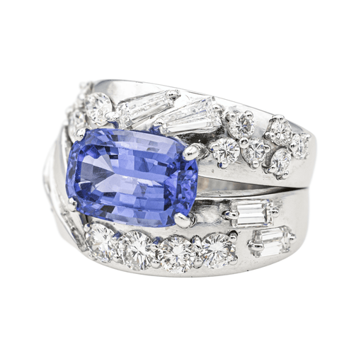 Bague 51 Bague cocktail en or blanc 18 carats avec tanzanite et diamants 58 Facettes 3411145CN