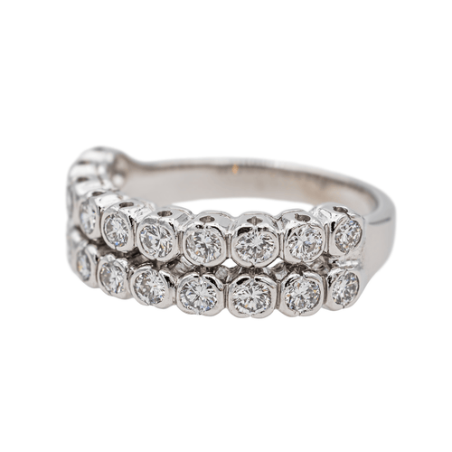 Bague 51 Bague demi-alliance diamants en or blanc 18 carats et platine 58 Facettes 3429844CN