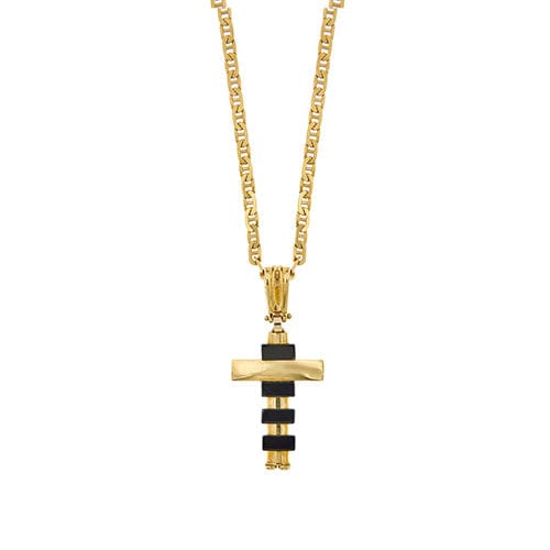 Collier Collier - Croix moderne en or jaune 18 ct et onyx 58 Facettes 34312