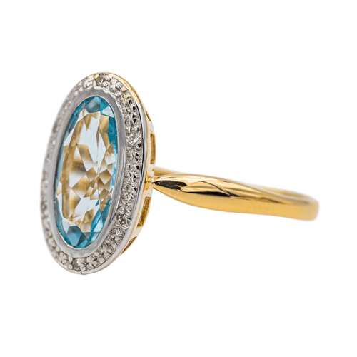 Bague 59 Bague en or jaune 18 carats avec topaze ovale et diamants 58 Facettes 3437190CN