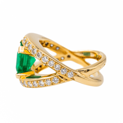 Bague 54.5 Bague en or jaune 18 carats à émeraude et diamants 58 Facettes 3440736CN
