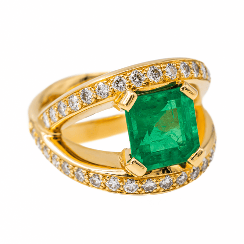 Bague 54.5 Bague Or jaune Emeraude, Diamant 58 Facettes 3440736CN
