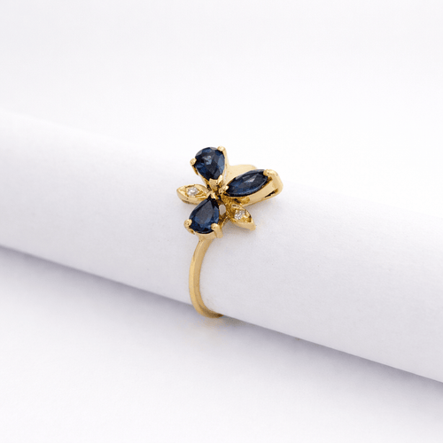 Bague 52 Bague fleur en or jaune 18 carats, saphirs et diamants 58 Facettes 34423