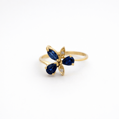 Bague 52 Bague fleur en or jaune 18 carats, saphirs et diamants 58 Facettes 34423