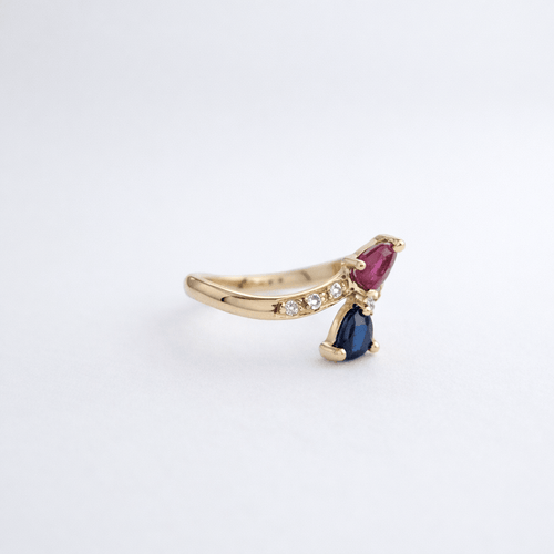 Bague 51 Bague Toi & Moi en or jaune 18 carats, saphir, rubis et diamants 58 Facettes 34470