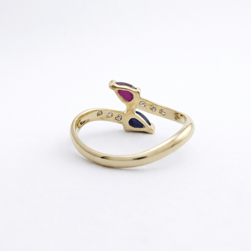Bague 51 Bague Toi & Moi en or jaune 18 carats, saphir, rubis et diamants 58 Facettes 34470