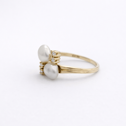 Bague 52.5 Bague Toi & Moi en or jaune 18 carats, perles et diamants 58 Facettes 34495
