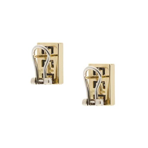 Boucles d'oreilles Boucles d’oreilles rectangulaires - Puces en or jaune et blanc 18 ct avec diamants 58 Facettes 34505