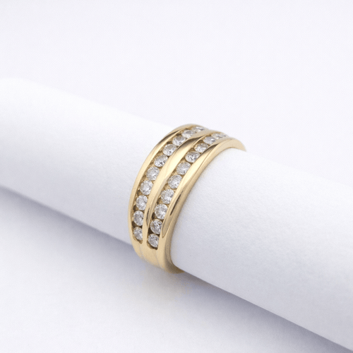 Bague 52 Bague alliance à double rang de diamants en or jaune 18 carats 58 Facettes 34509