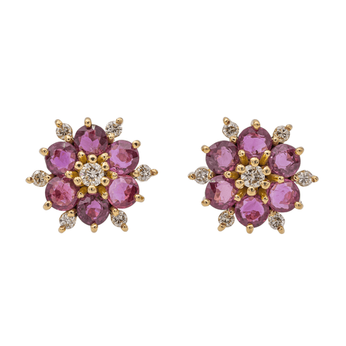 Boucles d'oreilles Boucles d’oreilles puces en or jaune 18 carats rubis et diamants 58 Facettes 3455903CN