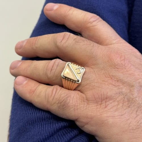 Bague Bague homme porte-bonheur bicolore en or rose et or blanc 18 ct 58 Facettes 34590