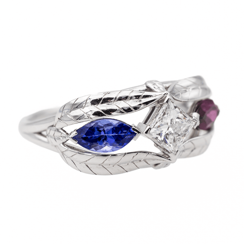 Bague 56 Bague en or blanc 18 carats avec diamant, tanzanite et grenat 58 Facettes 3494226RV