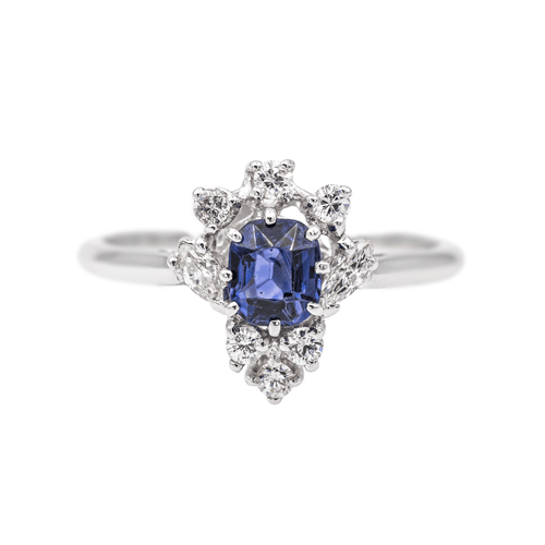 Bague 54 Bague en or blanc 18 carats avec saphir coussin et diamants 58 Facettes 3497500CN