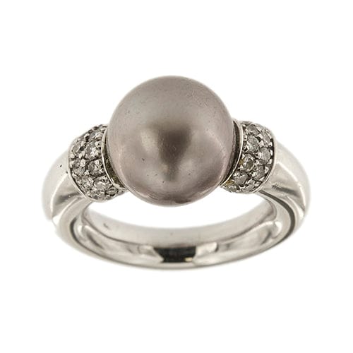 Bague Bague en or blanc 18 carats avec perle de Tahiti et diamants 58 Facettes 34976