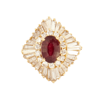 Bague 52 Bague en Or jaune, rubis, diamants 58 Facettes