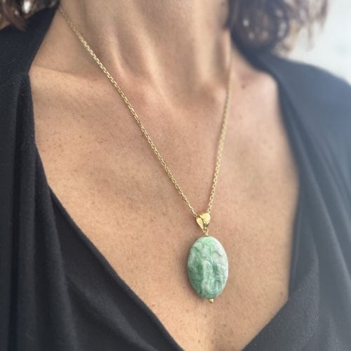 Collier Collier - Pendentif ovale en jade en or jaune 18 carats 58 Facettes 35132