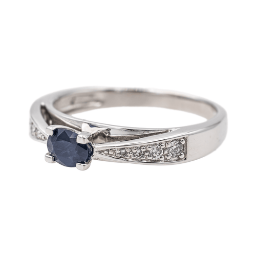 Bague 54 Bague en or blanc 18 carats avec saphir ovale et diamants 58 Facettes 3557394CN