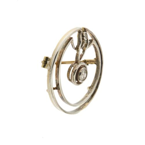 Broche Broche Art déco ronde en or jaune et blanc 18 carats avec diamants 58 Facettes 35599