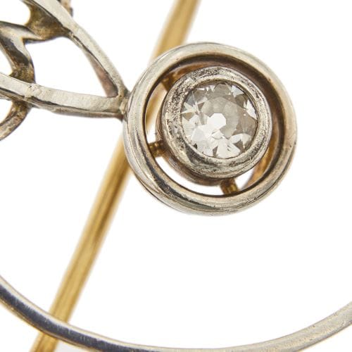 Broche Broche Art déco ronde en or jaune et blanc 18 carats avec diamants 58 Facettes 35599