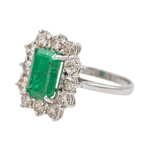 Bague 53 Bague Or blanc Emeraude, Diamant 58 Facettes 3565535CN