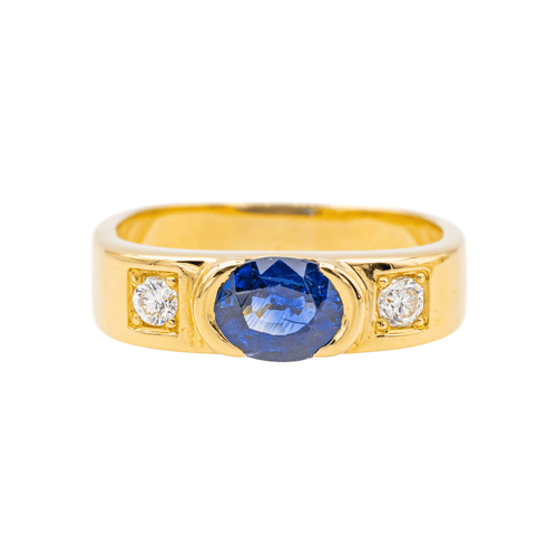 Bague 51.5 Bague en or jaune 18 carats avec saphir ovale et diamants 58 Facettes 3598549CN