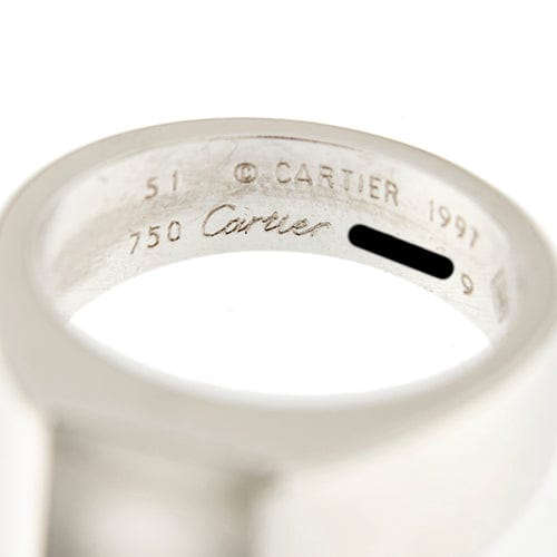 Bague 51 Cartier Tank - Bague chevalière en or blanc 18k avec pierre de lune 58 Facettes 36051