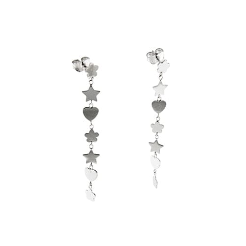 Boucles d'oreilles Boucles d’oreilles pendantes fleur, étoile et cœur en or blanc 18 kt 58 Facettes 36062