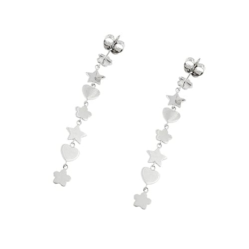 Boucles d'oreilles Boucles d’oreilles pendantes fleur, étoile et cœur en or blanc 18 kt 58 Facettes 36062