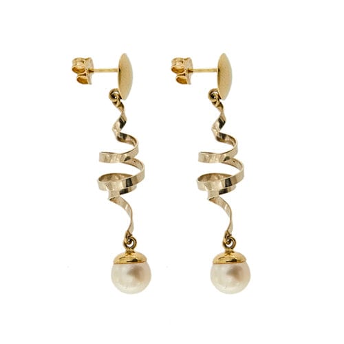 Boucles d'oreilles Boucles d'oreilles pendantes à perles en or jaune et or blanc 18 ct 58 Facettes 36258