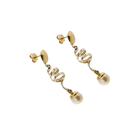 Boucles d'oreilles Boucles d'oreilles pendantes à perles en or jaune et or blanc 18 ct 58 Facettes 36258