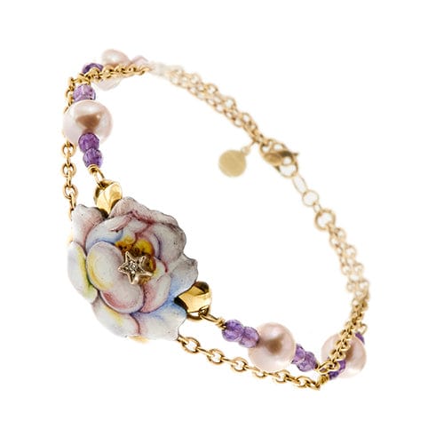 Bracelet Gabriella Rivalta - Bracelet fleur émaillée en or jaune 18 ct avec diamants 58 Facettes 36327