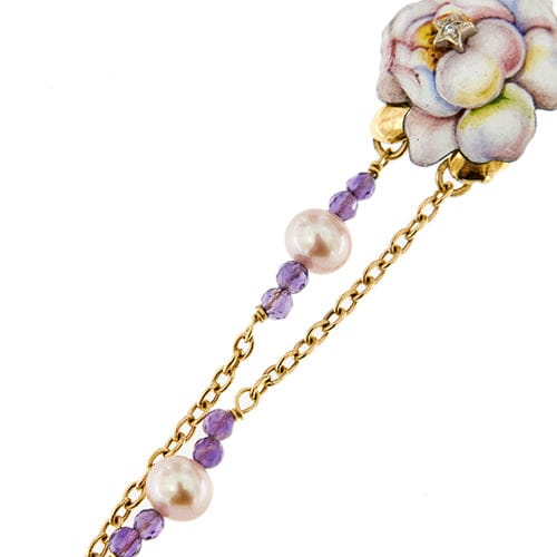 Bracelet Gabriella Rivalta - Bracelet fleur émaillée en or jaune 18 ct avec diamants 58 Facettes 36327