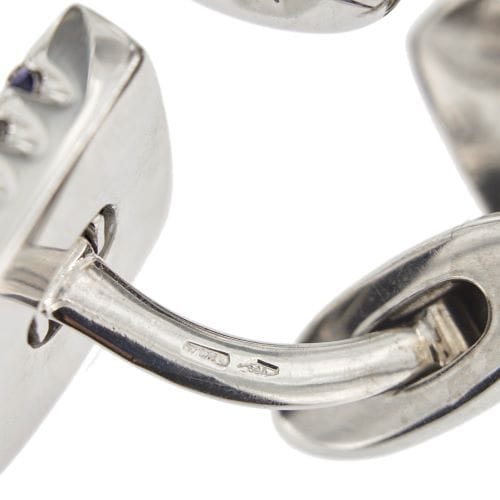 Boutons de manchette San Giorgio - Boutons de manchette carrés en or blanc 18 carats et saphirs 58 Facettes 36483