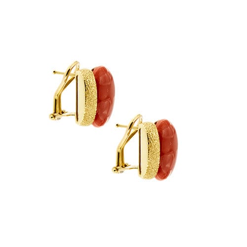 Boucles d'oreilles Boucles d’oreilles puces - Corail rouge cabochon en or jaune 18 ct 58 Facettes 36791