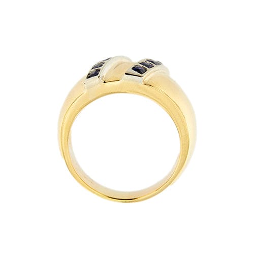 Bague Bague jonc bombée en or jaune et or blanc 18 ct avec saphirs 58 Facettes 37051